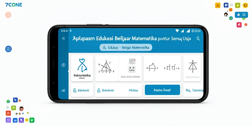 Screenshot aplikasi 7CONE menampilkan fungsi Belajar Matematika yang interaktif.