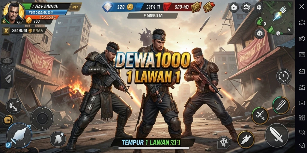 Screenshot dari aksi tempur 1 lawan 1 di DEWA1000.
