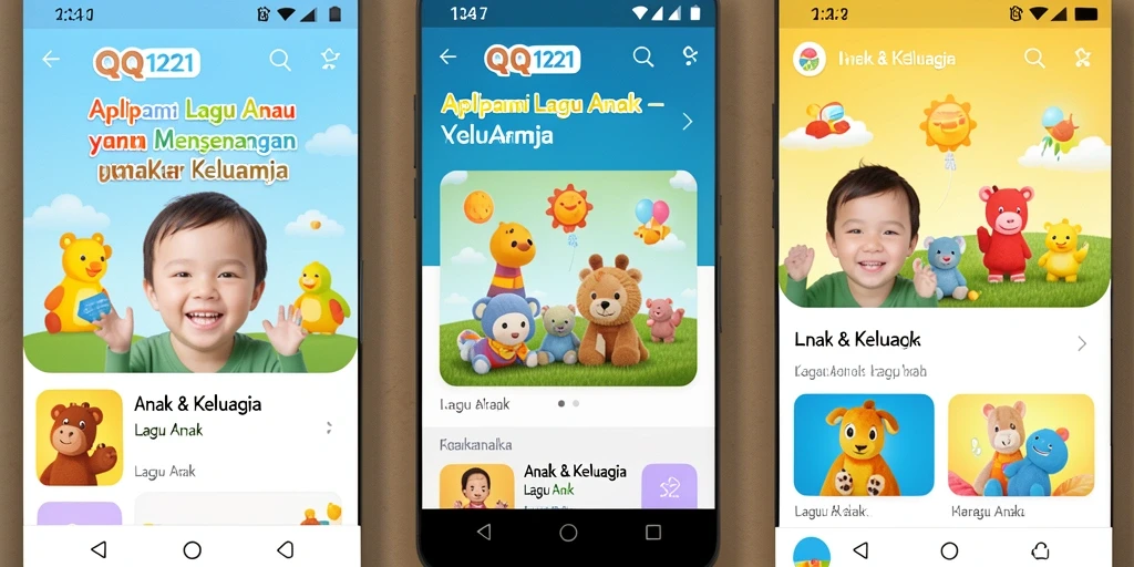 Antarmuka aplikasi QQ1221 yang ceria dan ramah anak.