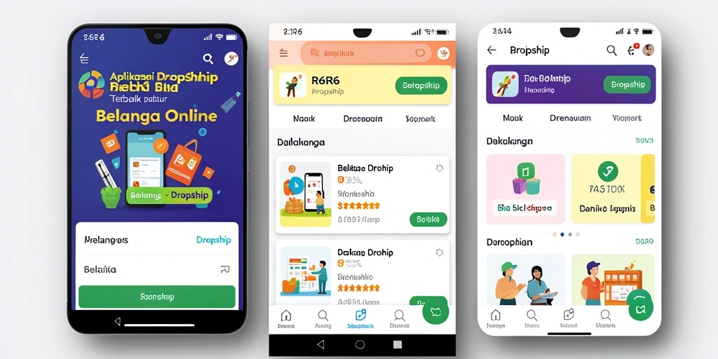 Antarmuka aplikasi R6R6 yang menampilkan berbagai produk Dropship.