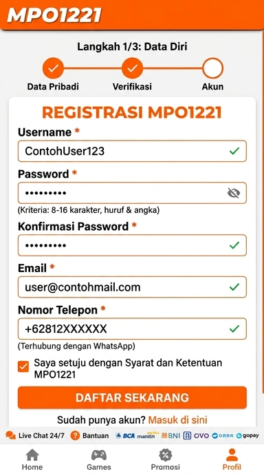 Panduan Registrasi Akun Baru mpo1221