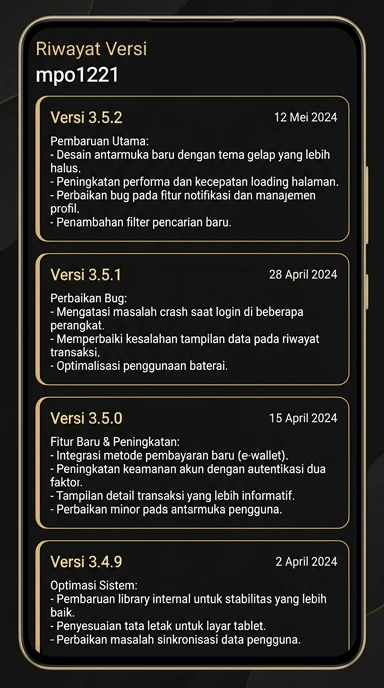 Riwayat Versi mpo1221 untuk Pengguna Android